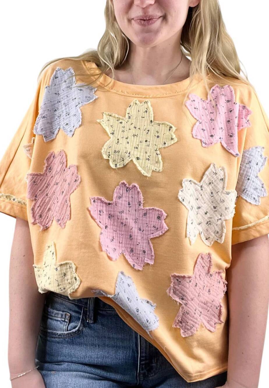 NEW ODDI daisy patchwork top in orange